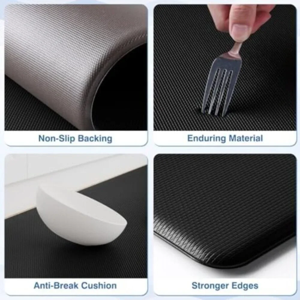 2 PCS Non Slip Kitchen Rugs Cushioned Anti Fatigue Kitchen Mats - Black